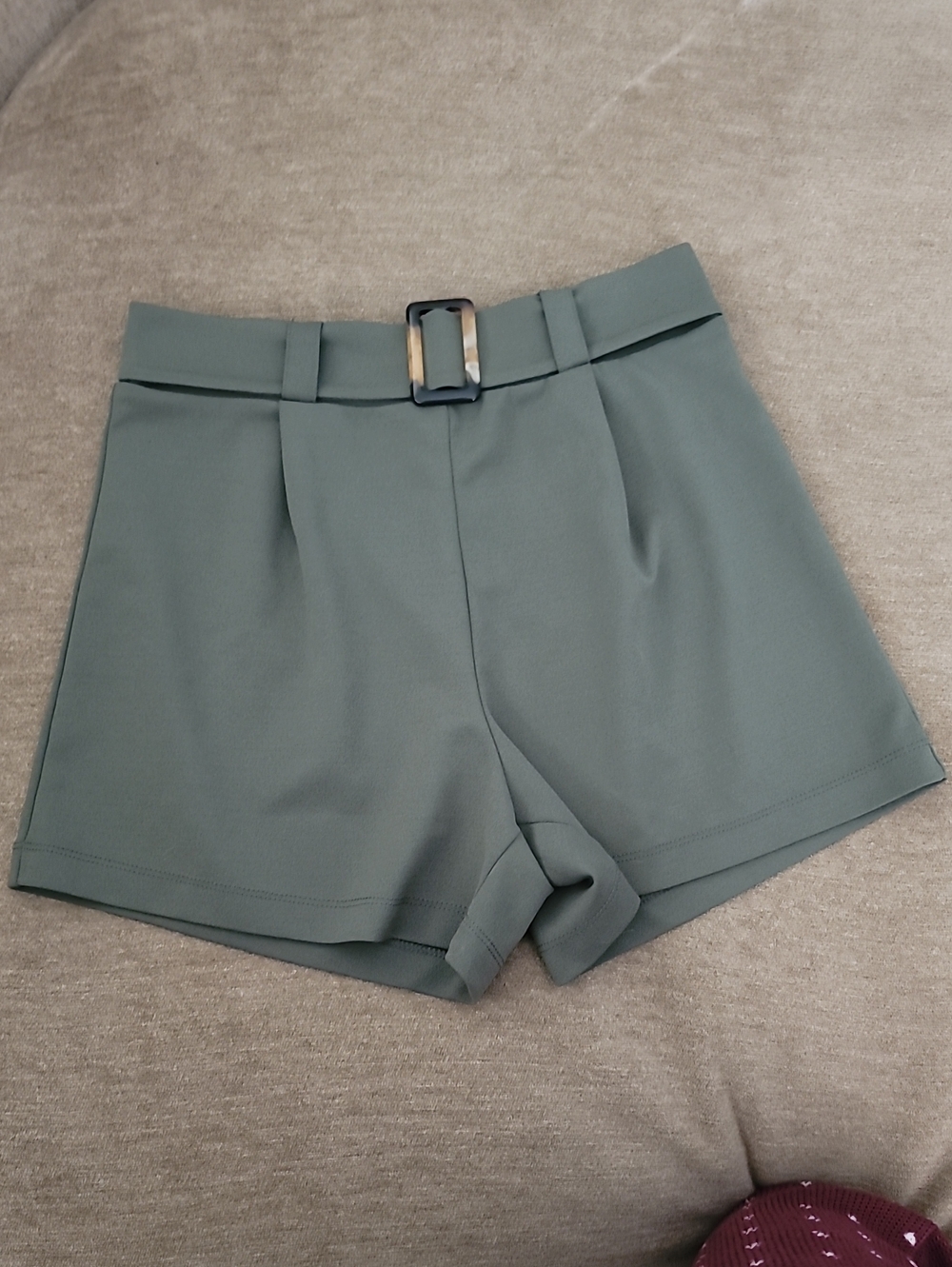 High-Waist Olive Green Belted Women’s Shorts